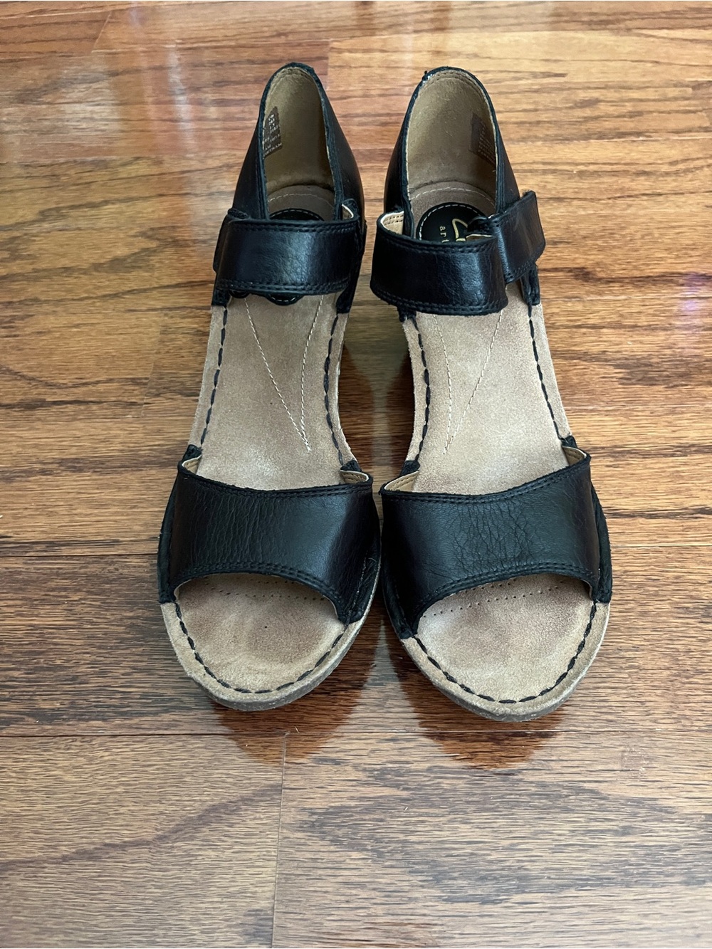 Women's Clark Black Leather Adjustable Strap Sandals